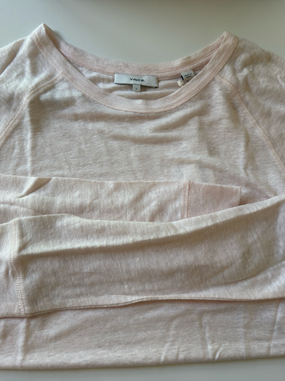 Vince Pale Pink Linen Crewneck Top